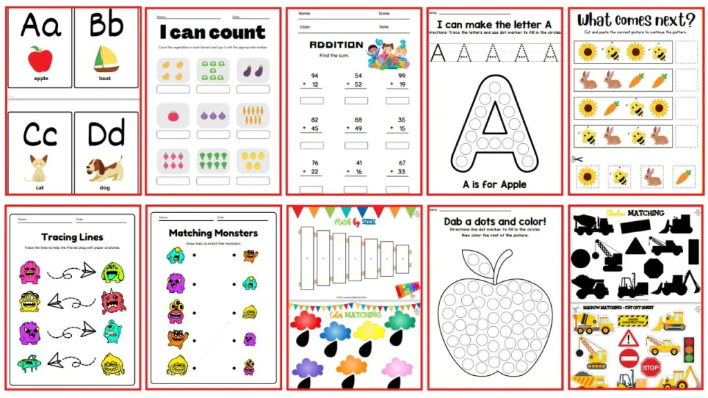 kids worksheets samples