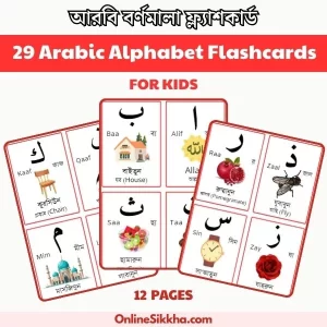 Arabic Alphabet Flashcards with Bengali and English Words